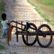 Little Girl pushing cart